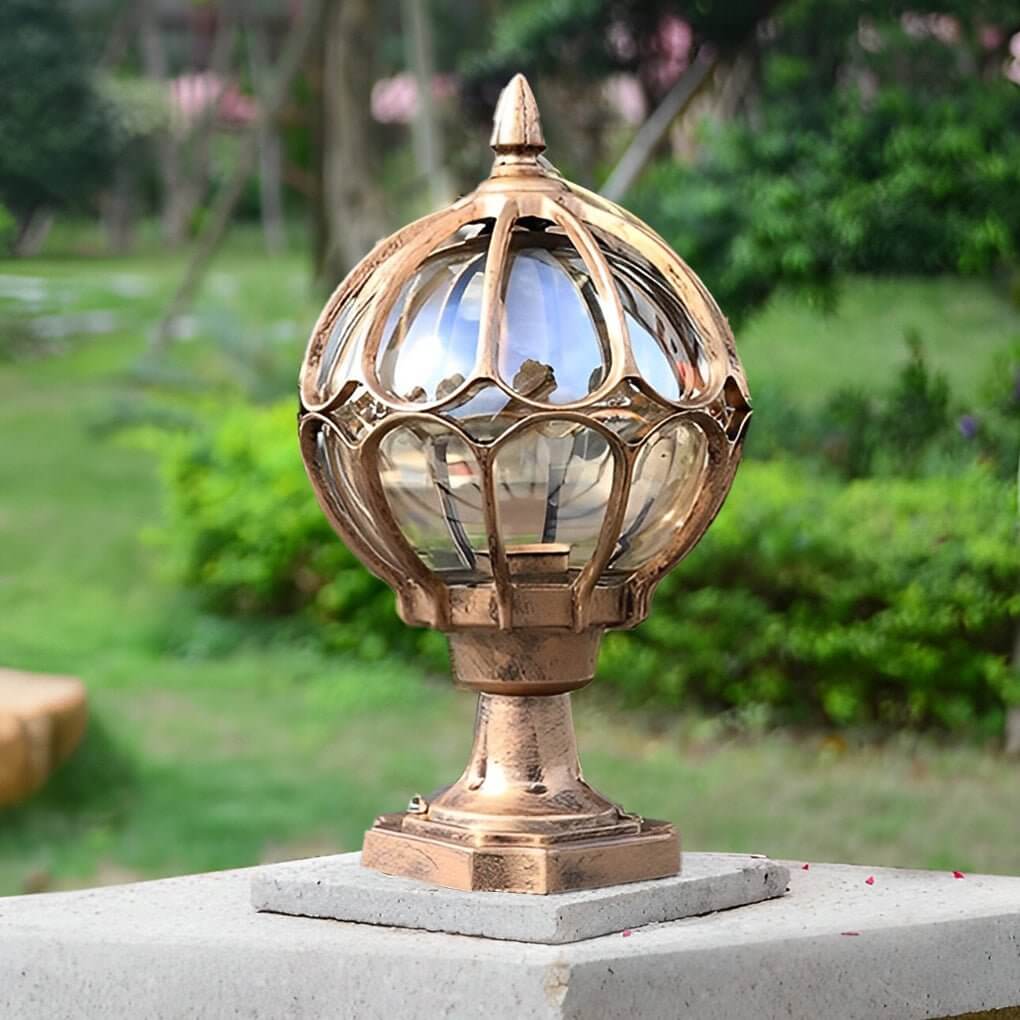 Outdoor Globe Pillar Lights Retro Glass Globe Copper Fence Post Light