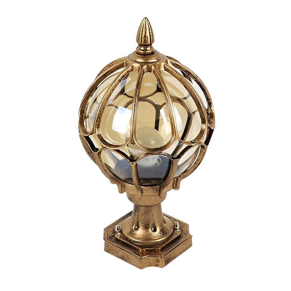 Outdoor Globe Pillar Lights Retro Glass Globe Copper Fence Post Light