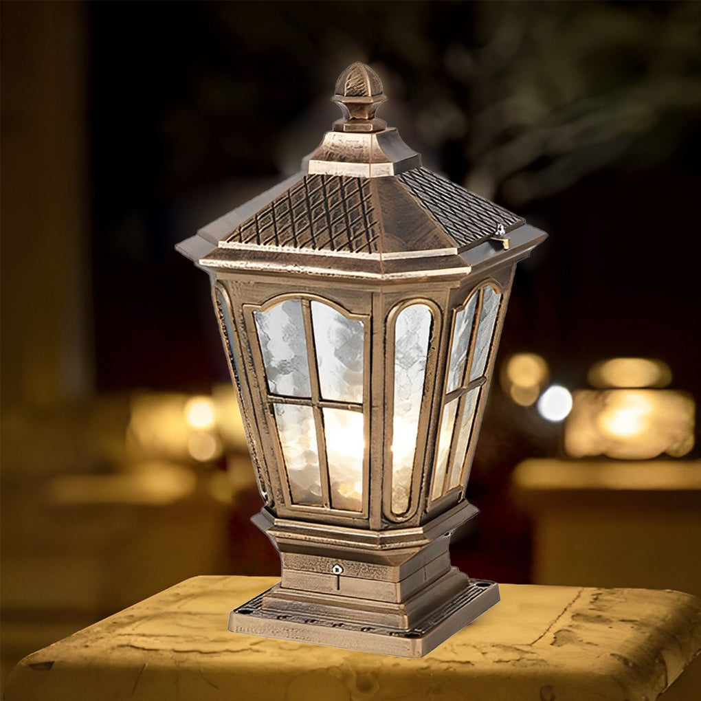 Stone Pillar Light Fixture Retro Pavilion-Style LED Light