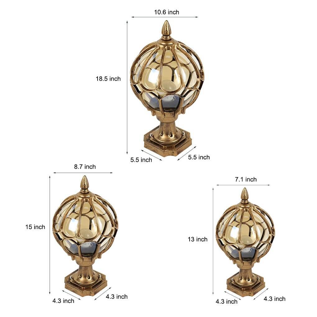 Outdoor Globe Pillar Lights Retro Glass Globe Copper Fence Post Light