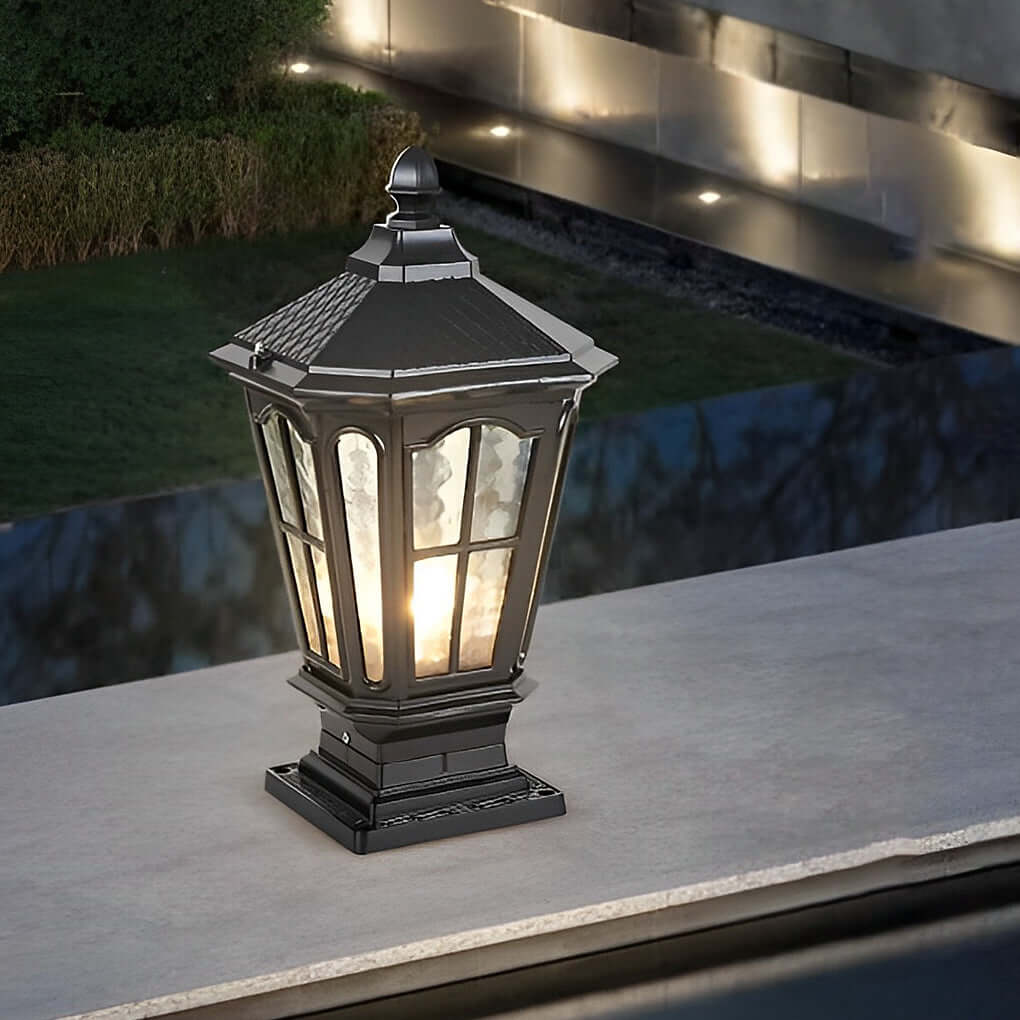 Stone Pillar Light Fixture Retro Pavilion-Style LED Light