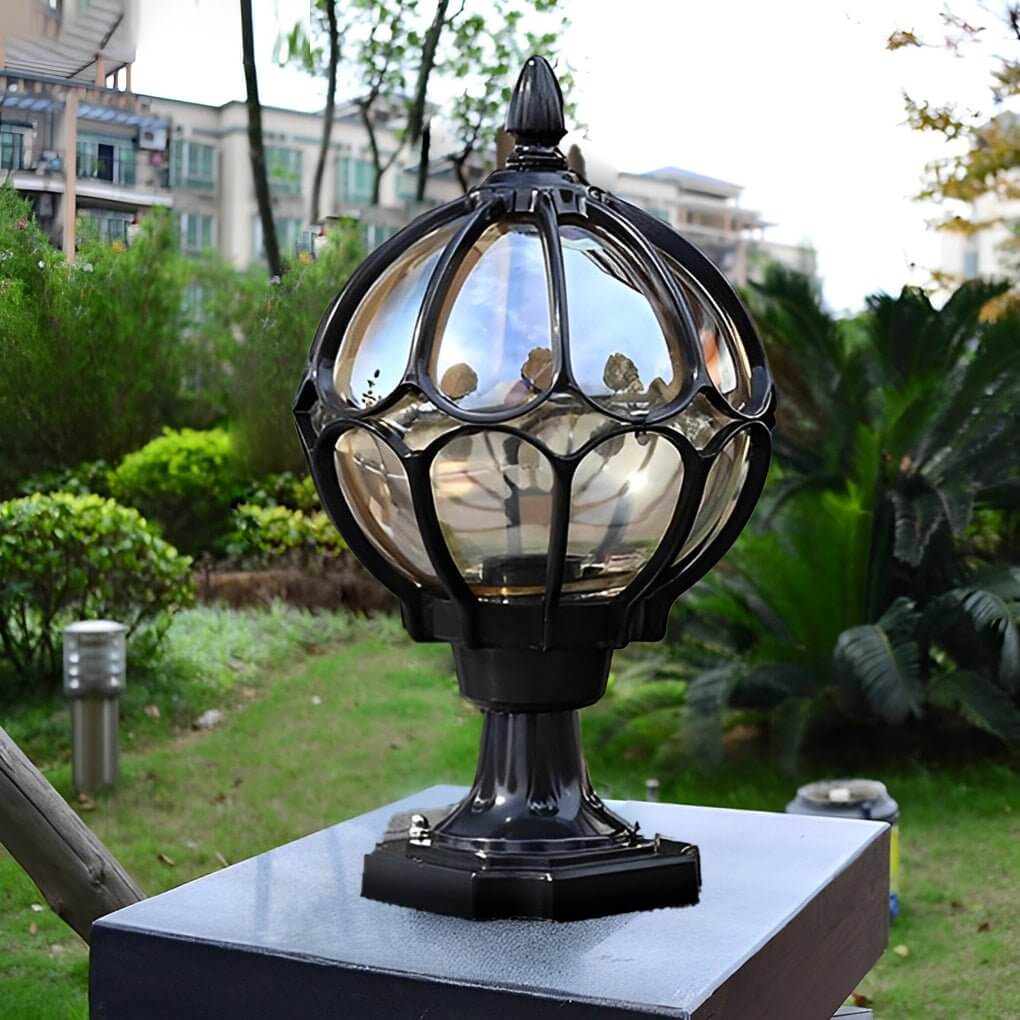 Outdoor Globe Pillar Lights Retro Glass Globe Copper Fence Post Light